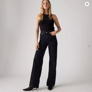 Super Flattering Levi's Premium Ribcage Wide Leg High Waist Black Jeans 25